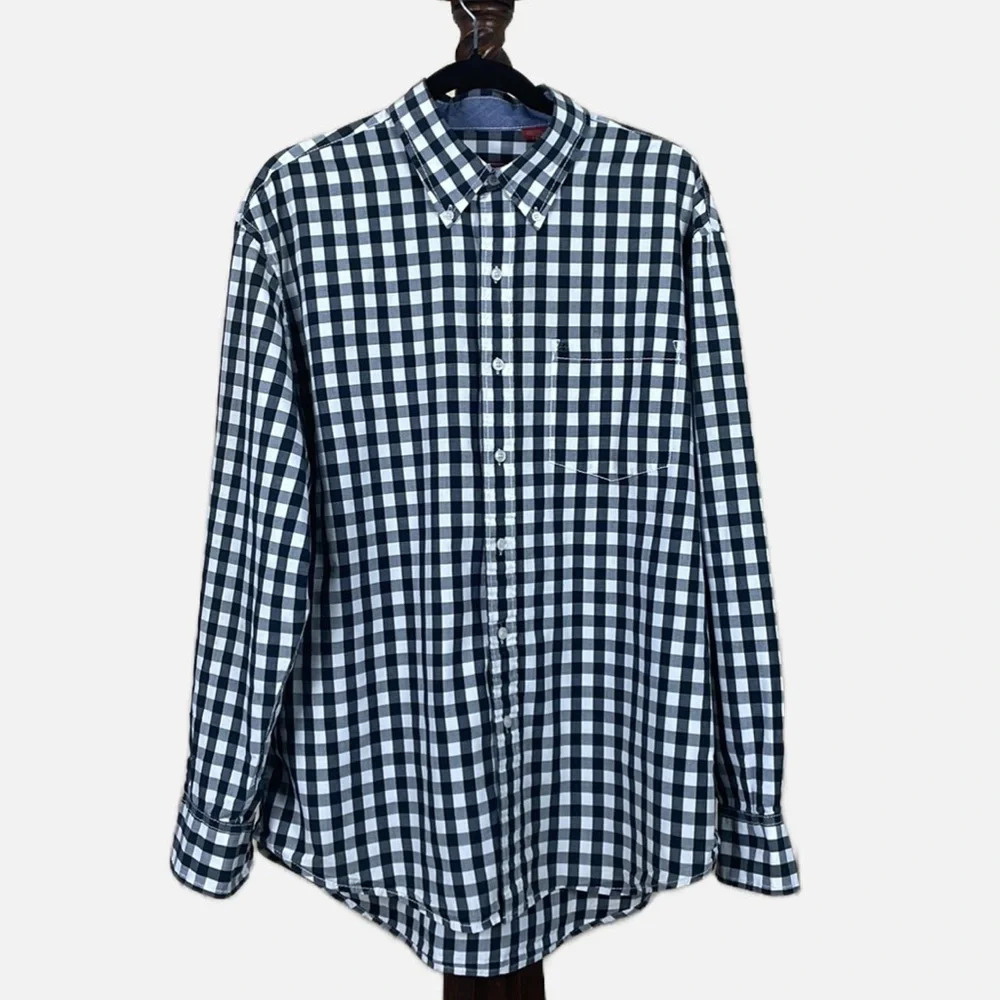 Izod‎ Luxury Sport Men’s Button Down Shirt Size Large Black White Check